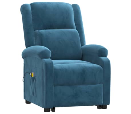 vidaXL Atsistojantis masažinis krėslas, mėlynos spalvos, aksomas