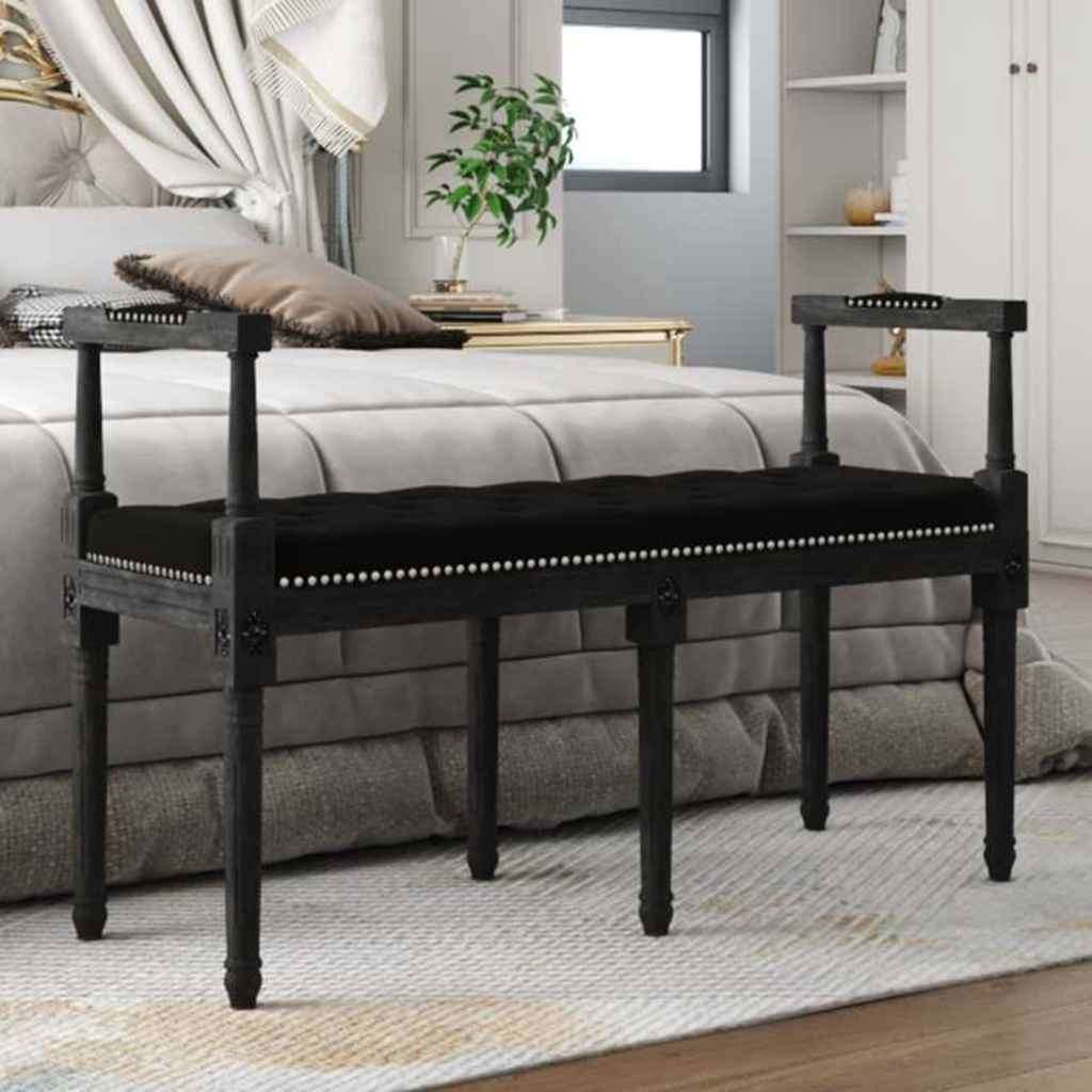 Bænk i velour - sort, 110 × 40 × 70 cm