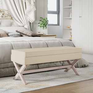 Stolček s prostorom za shranjevanje 110x45x49 cm laneno platno