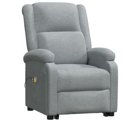 vidaXL Atsistojantis masažinis krėslas, &scaron;viesiai pilkas, audinys