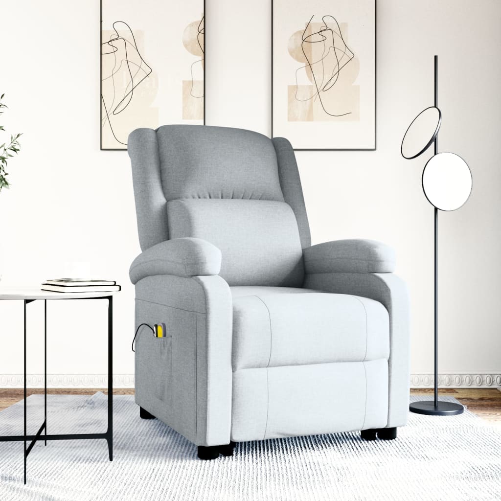 vida XL Massagesessel mit Aufstehhilfe Hellgrau Stoff