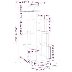Škrabadlo pro kočky se sisalovými sloupky tmavě šedé 144,5 cm - obrázek 7