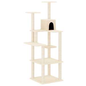 vidaXL kassimaja sisalk&ouml;itega kraapimispuuga, kreemjas, 153 cm