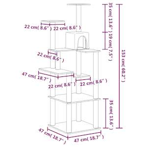 Škrabadlo pro kočky se sisalovými sloupky krémové 153 cm - obrázek 7