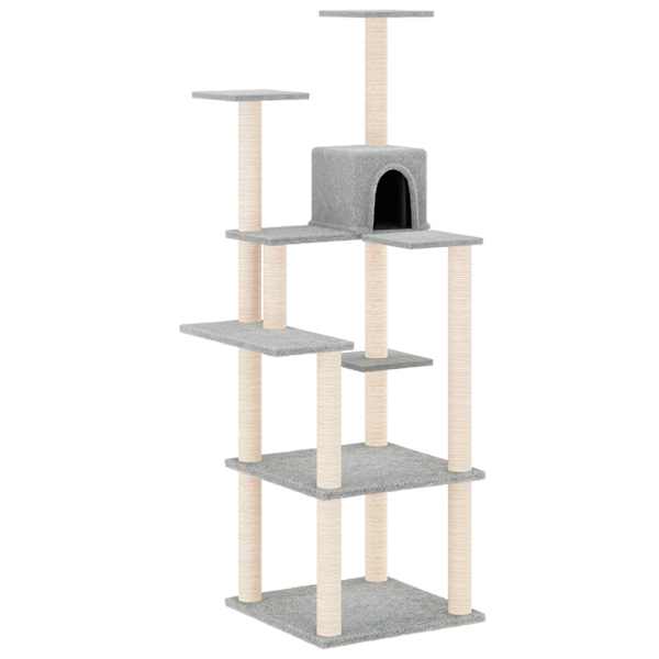 vidaXL kassimaja sisalk&ouml;itega kraapimispuudega, helehall, 153 cm
