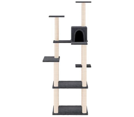 vidaXL Kattetre med klorestolper i sisal m&oslash;rkegr&aring; 153 cm