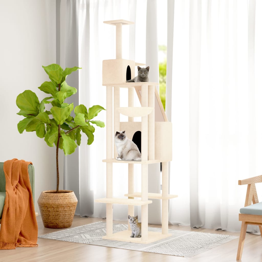 vidaXL Ansamblu de pisici cu stâlpi din funie de sisal, crem, 201 cm