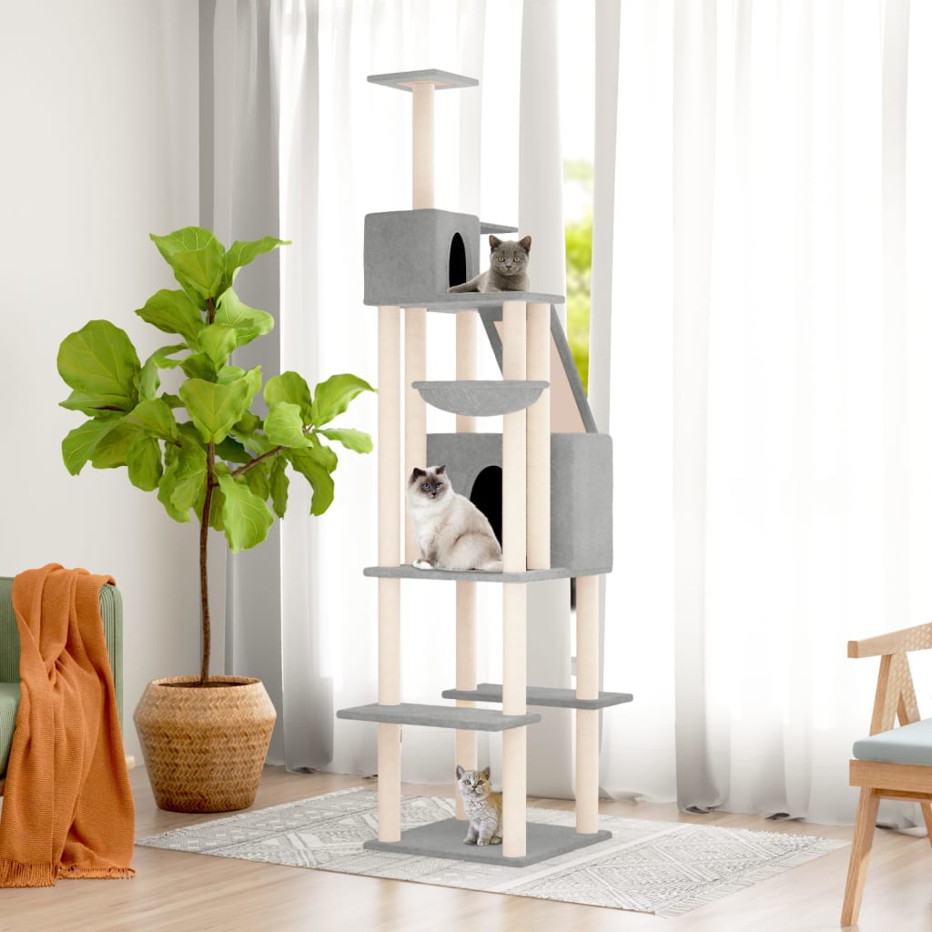 vidaXL Arbre à chat avec griffoirs en sisal Gris clair 201 cm