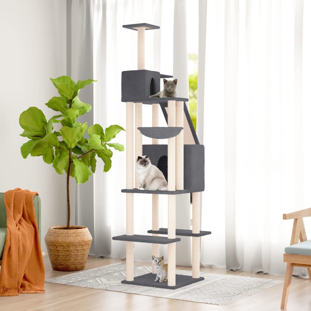 vidaXL Arbre à chat avec griffoirs en sisal Gris foncé 201 cm