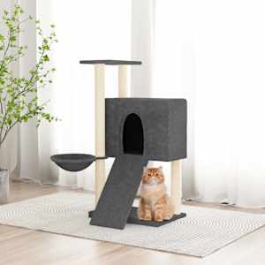 Mačje drevo s praskalniki iz sisala temno sivo 96 cm