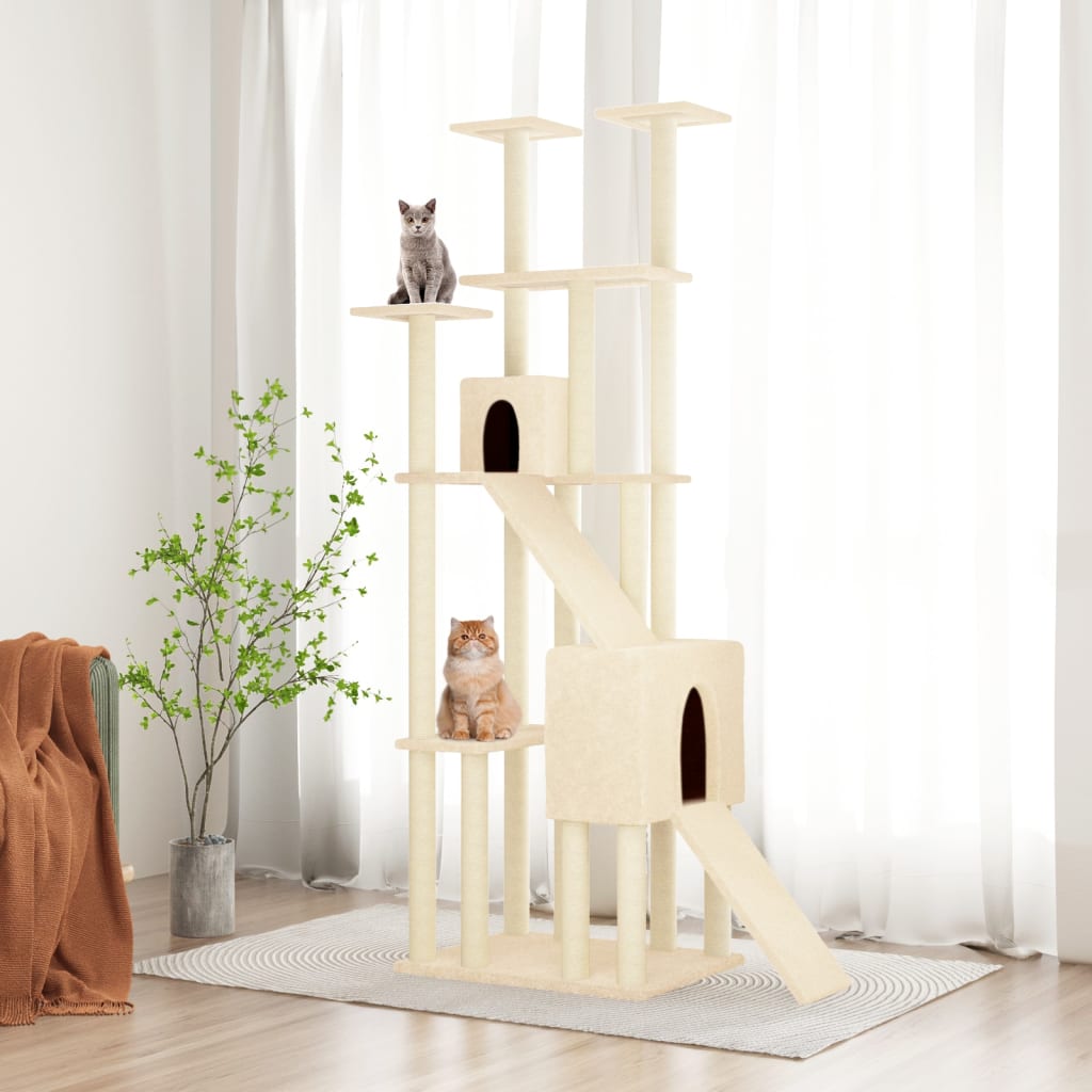 vidaXL Ansamblu de pisici cu stâlpi din funie de sisal, crem, 190 cm 190