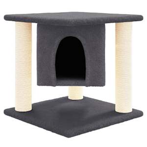 vidaXL Cat Tree Dark grey Engineered wood, plush, sisal 14.6 in Durable