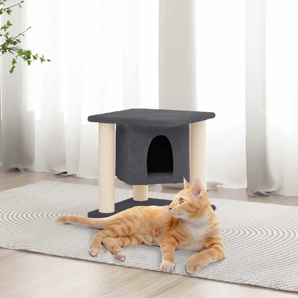 Kradsetræ til katte med sisalstolper og hus 37 cm mørkegrå