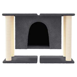 vidaXL Cat Tree Dark Grey Engineered wood, plush, sisal Medium Cat Tree