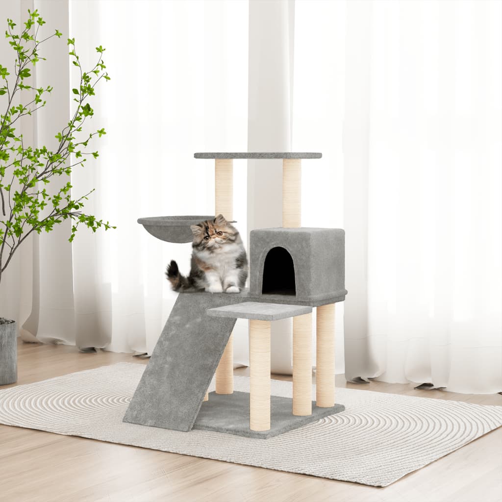 vida XL Kratzbaum mit Sisal-Kratzsäulen Hellgrau 82 cm