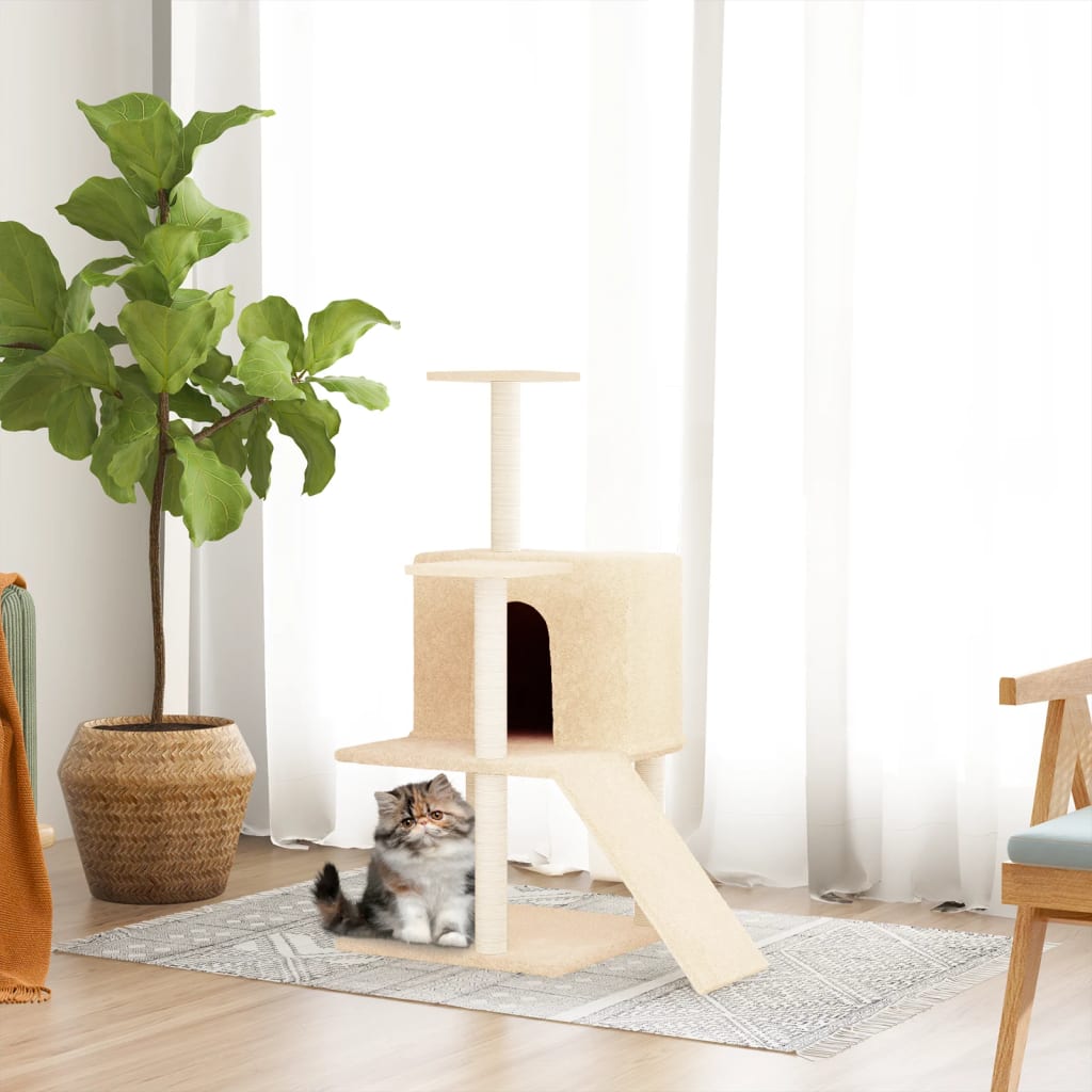 vida XL Kratzbaum mit Sisal-Kratzsäulen Creme 109 cm