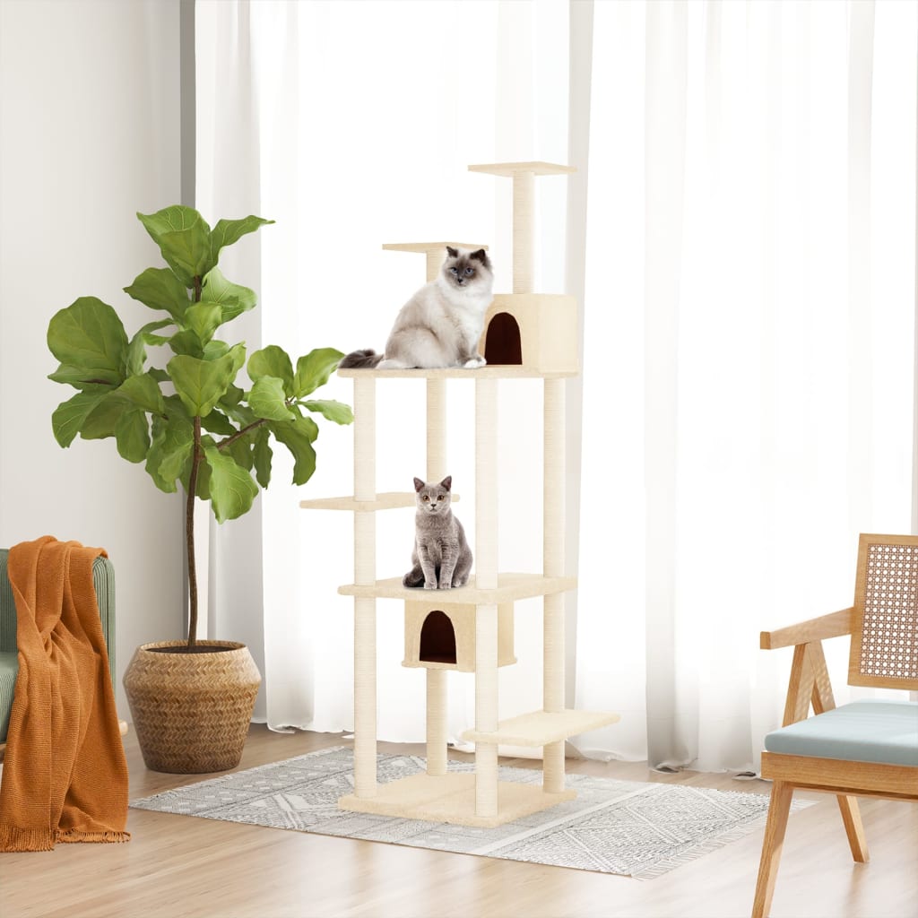 vidaXL Arbre à chat avec griffoirs en sisal Crème 176 cm