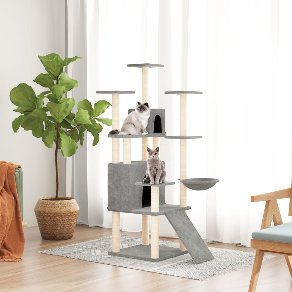 vida XL Kratzbaum mit Sisal-Kratzsäulen Hellgrau 154 cm