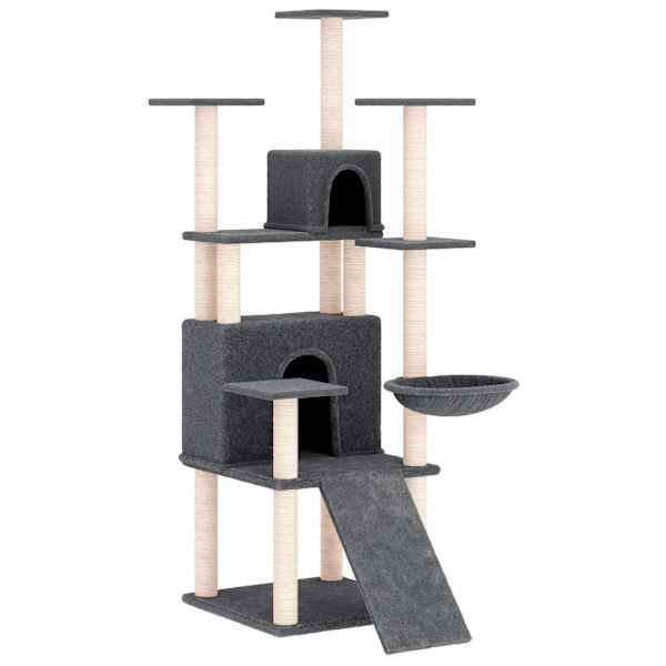 vidaXL kassimaja sisalk&ouml;itega kraapimispuudega, tumehall, 154 cm