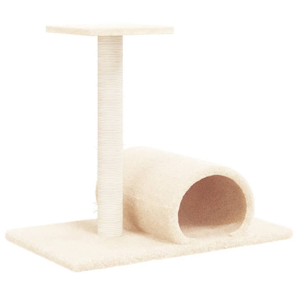Stâlp de zgâriere pentru pisici cu tunel, crem, 60×34,5×50 cm
