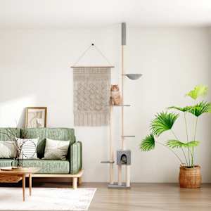 Kočičí strom ke stropu světle šedý 258,5–284,5 cm
