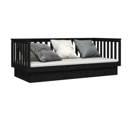 vidaXL Day Bed Black 90x200 cm Solid Wood Pine