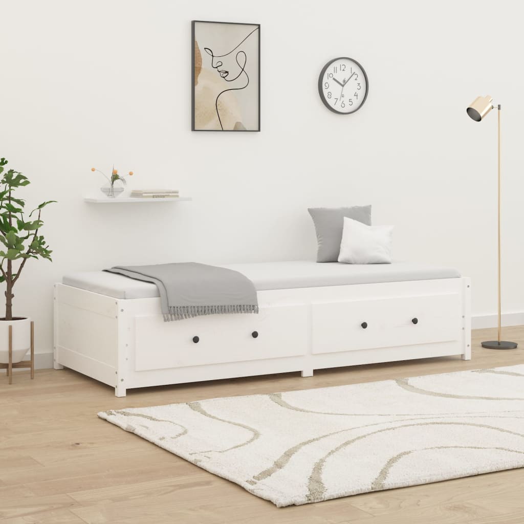 vidaXL Pat de zi fără saltea, alb, 80x200 cm, lemn masiv pin