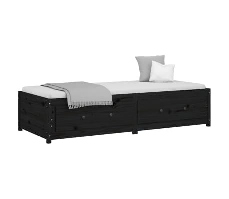 vidaXL Sofá-cama 90 x 200 cm madeira de pinho maciça preto
