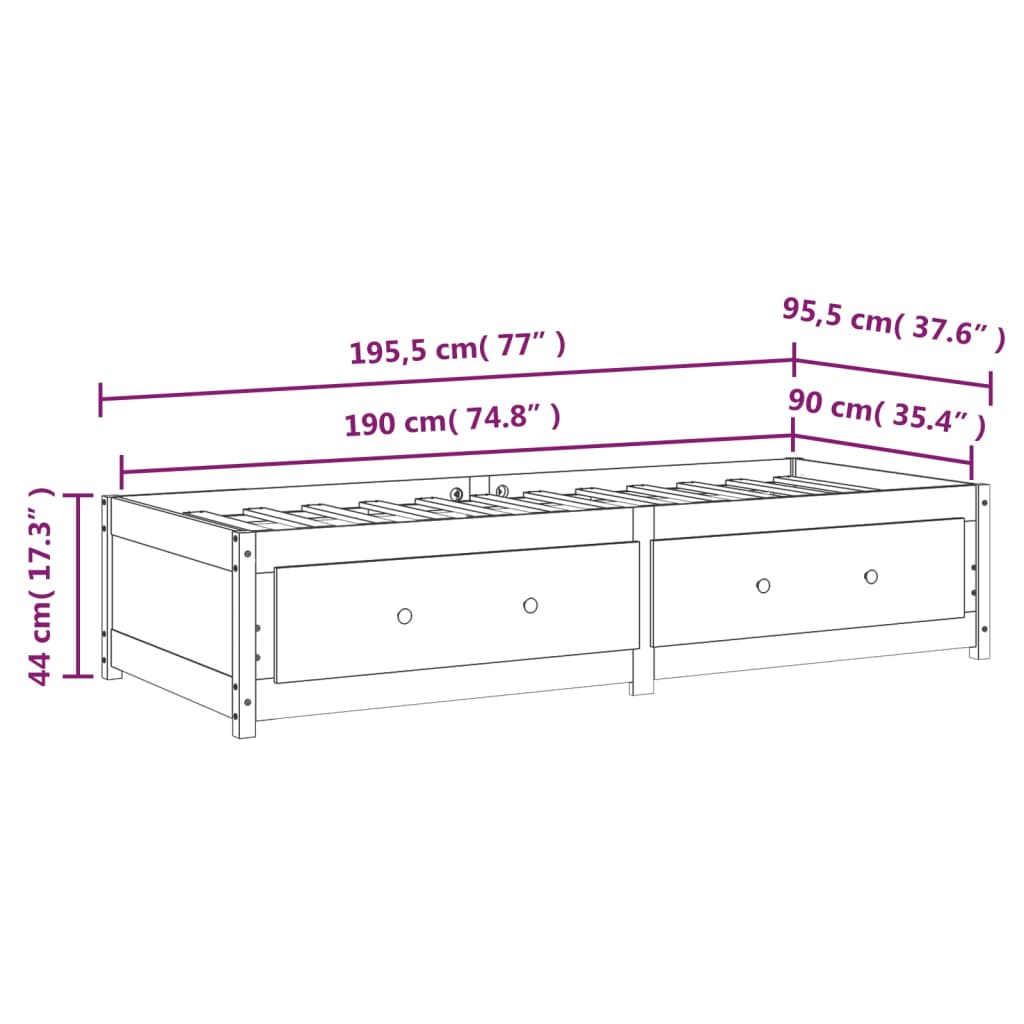 Dnevna postelja medeno rjava 90x190 cm 3FT trdna borovina