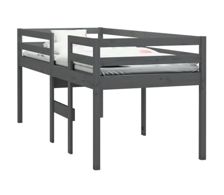 vidaXL augstā gulta, pelēka 90x200 cm, priedes masīvkoks
