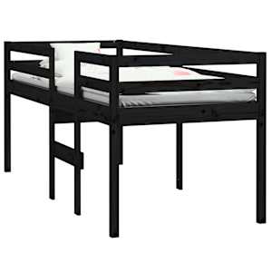 vidaXL High Sleeper Bed without Mattress Black 75x190 cm Small Single Solid Wood Pine