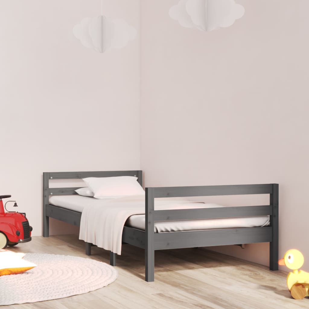 Rám postele šedá 90 x 190 cm masivní borové dřevo