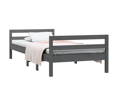 vidaXL Bed Frame without Mattress Grey 75x190 cm Small Single Solid Wood Pine