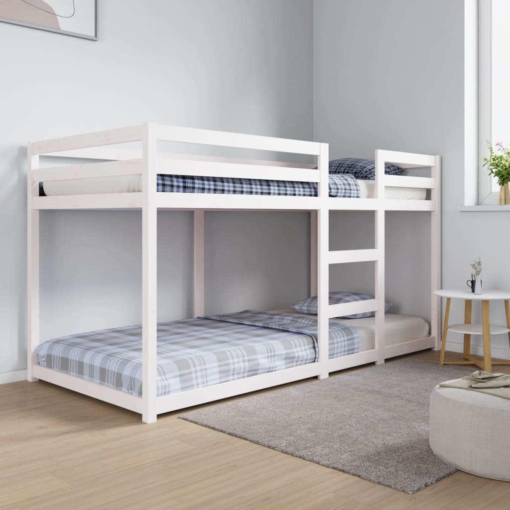 Patrová postel bílá 90 x 200 cm masivní borové dřevo