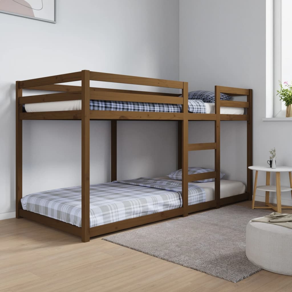 Litera doble con cama matrimonio madera maciza de pino color blanco lavado  con cajones