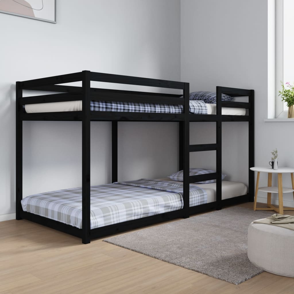 Patrová postel černá 90 x 200 cm masivní borové dřevo