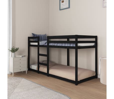 vidaXL Dviauk&scaron;tė lova, juoda, 80x200cm, pu&scaron;ies medienos masyvas