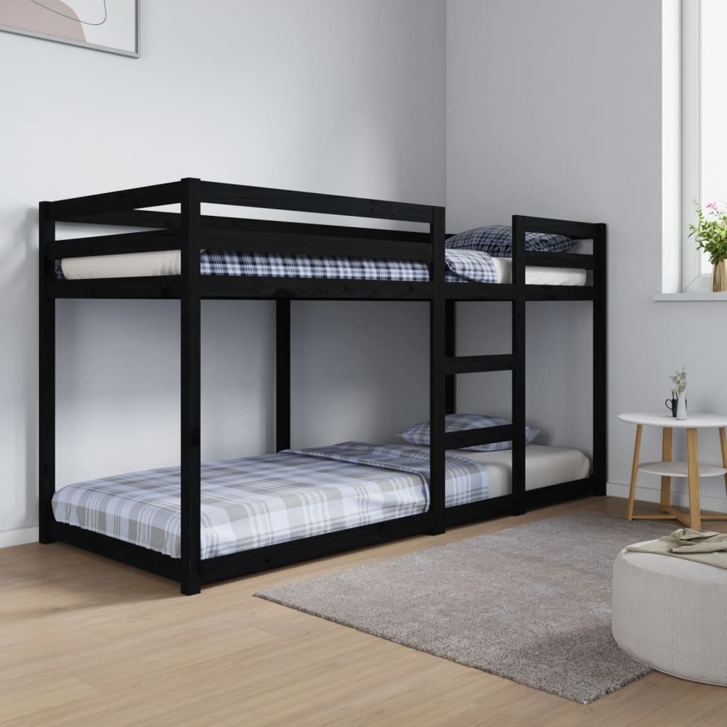 Patrová postel černá 80 x 200 cm masivní borové dřevo