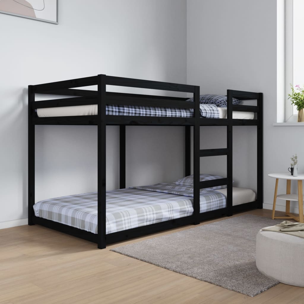 Dviaukštė lova, juoda, 90x190cm, pušies medienos masyvas | Stepinfit.lt