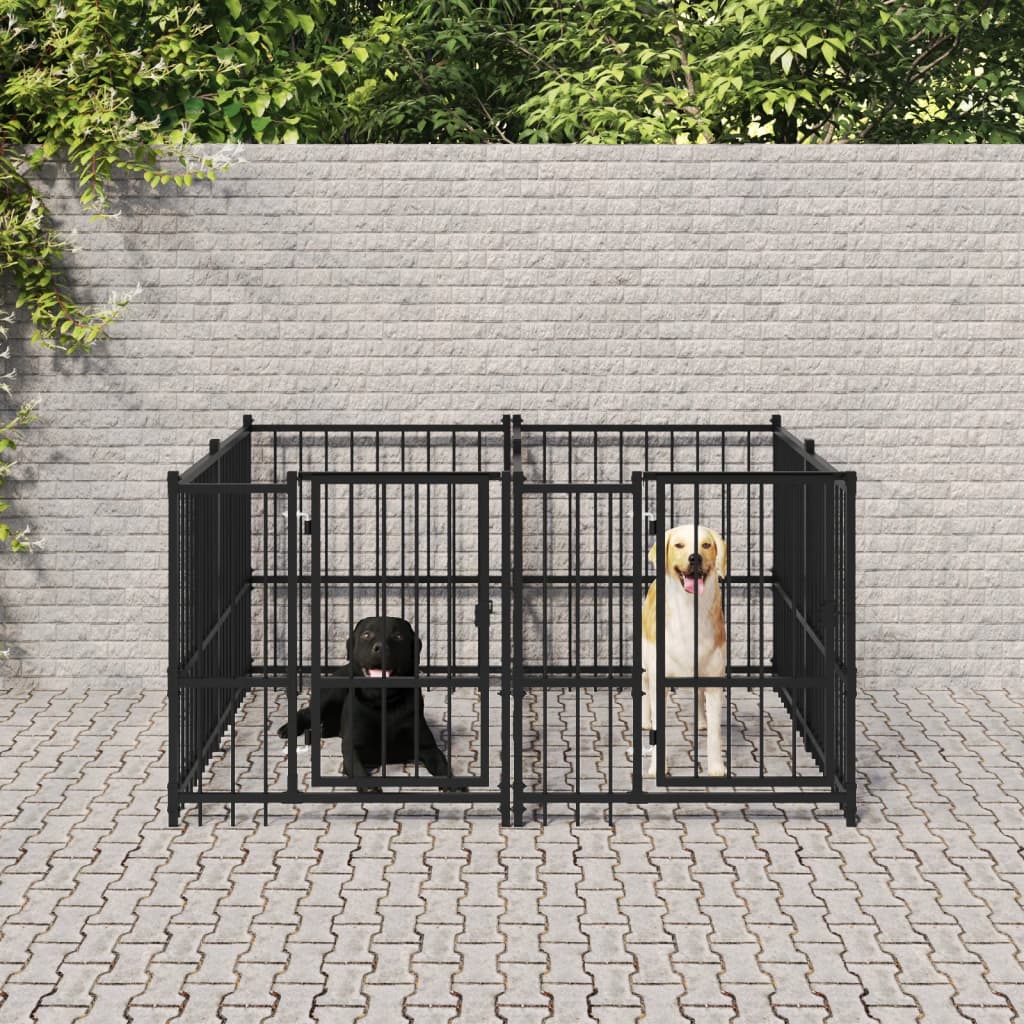 Chenil d'extérieur en acier noir pour chien - Panneaux à barreaux - 194 x 193,5 x 100 cm - 4 m²