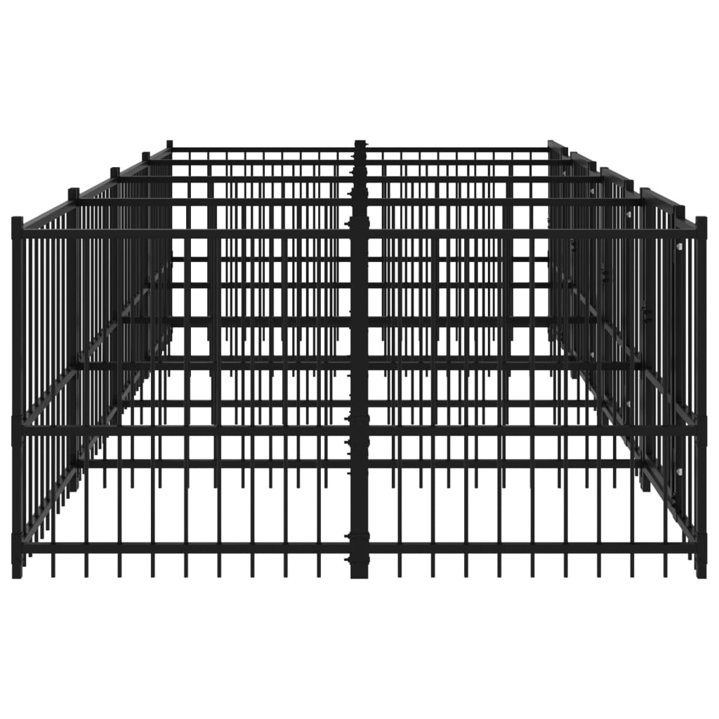 Chenil d’extérieur en acier noir pour chien - 4 chenils individuels modulables – Panneaux à barreaux – 388 x 193,5 x 100 cm – 7 m²