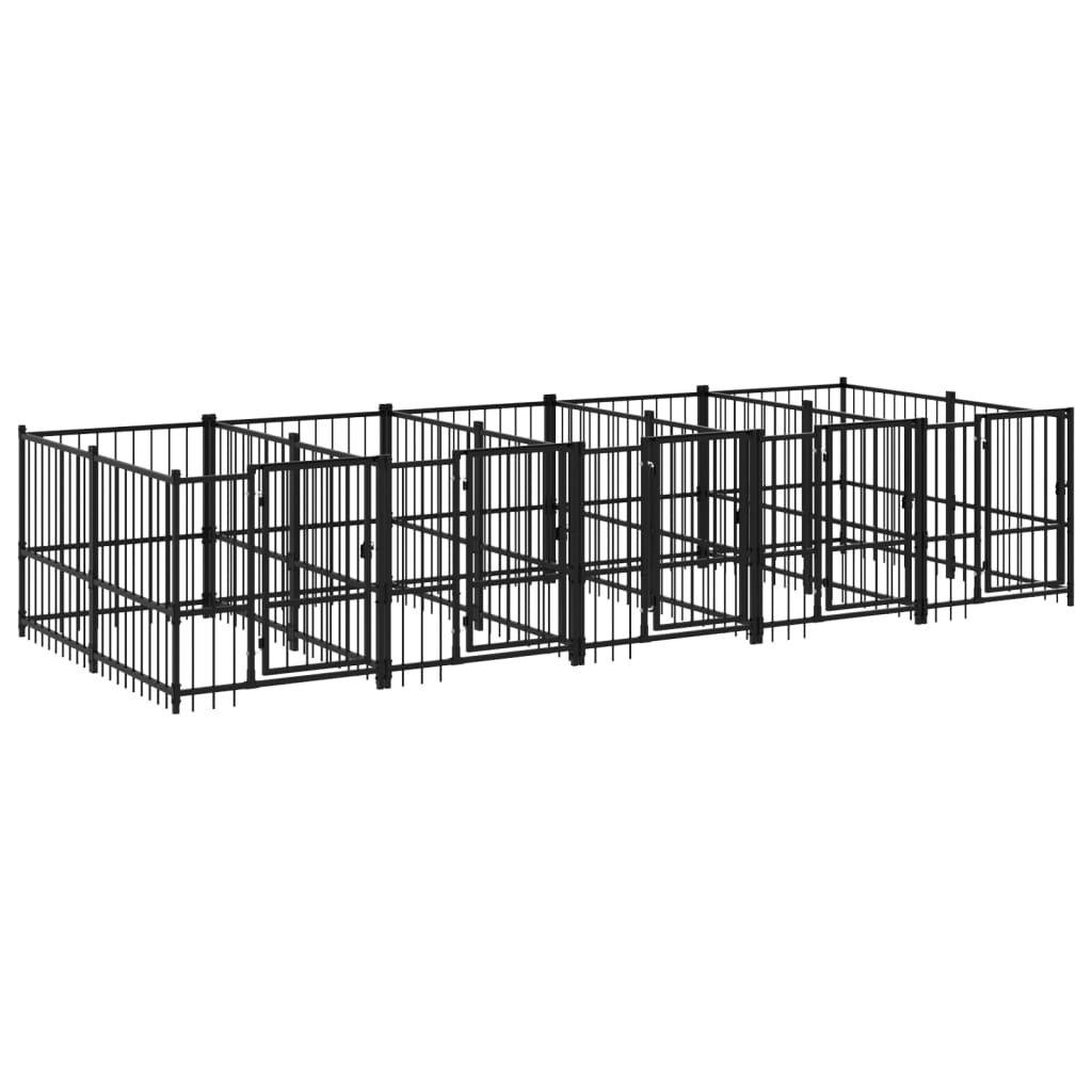 Chenil d’extérieur en acier noir pour chien - 5 chenils individuels modulables – Panneaux à barreaux – 485 x 193,5 x 100 cm – 9 m²