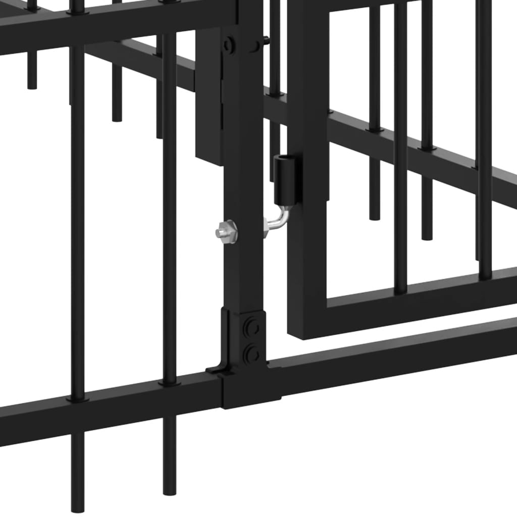 Chenil d’extérieur en acier noir pour chien - 7 chenils individuels modulables – Panneaux à barreaux – 679 x 193,5 x 100 cm – 13 m²
