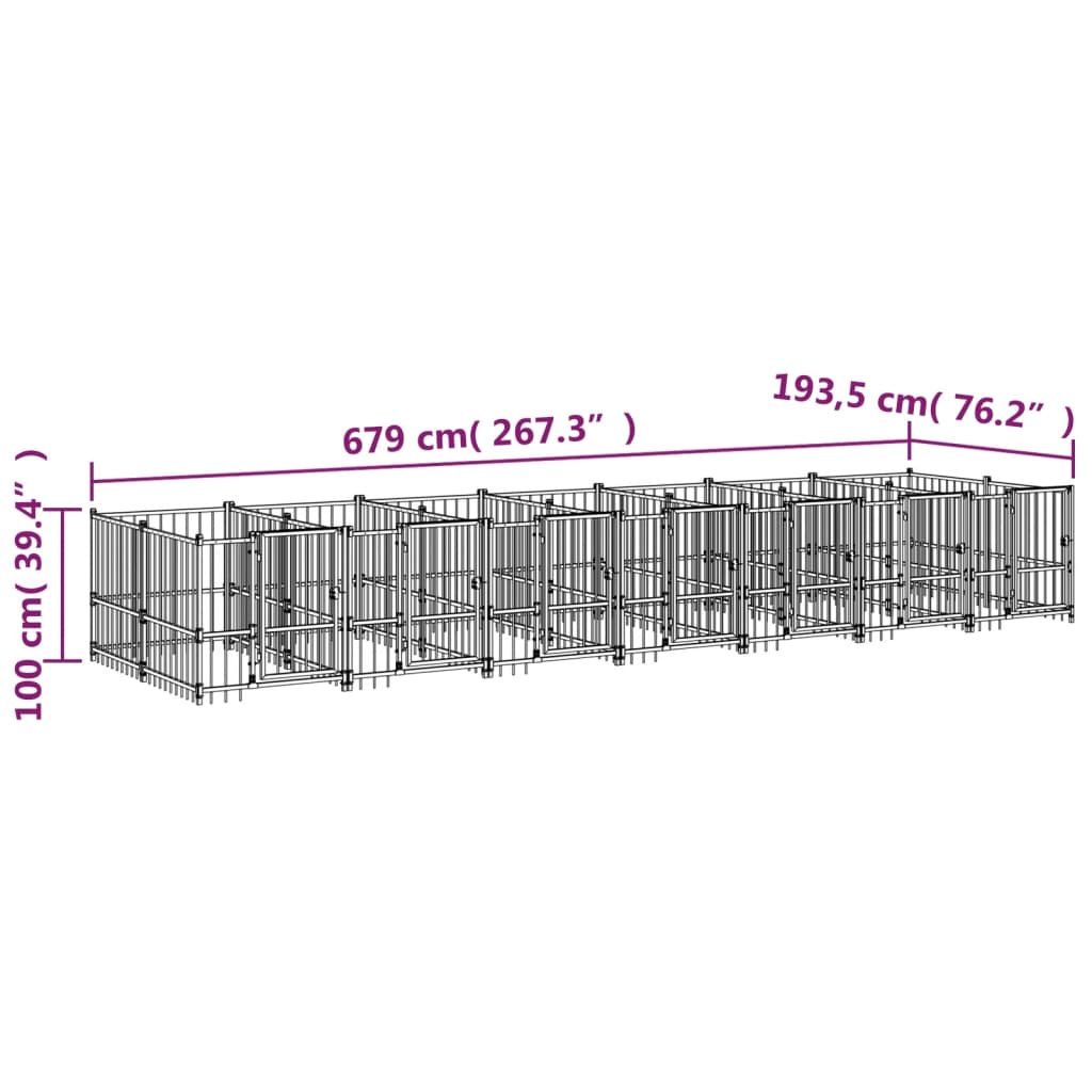 acél kültéri kutyakennel 13,14 m²