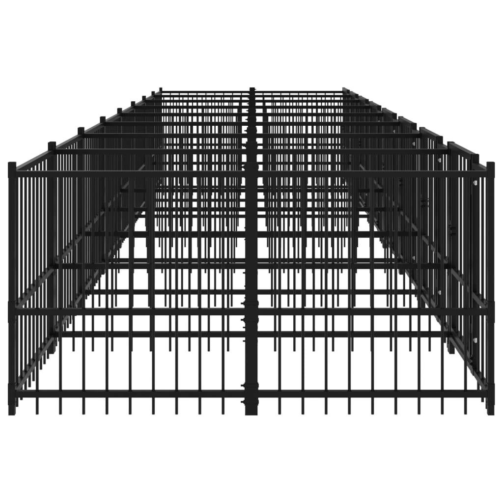 Chenil d’extérieur en acier noir pour chien - 8 chenils individuels modulables – Panneaux à barreaux – 776 x 193,5 x 100 cm – 15 m²