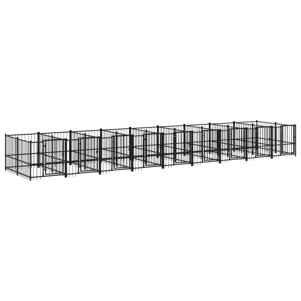 Chenil d’extérieur en acier noir pour chien - 9 chenils individuels modulables – Panneaux à barreaux – 873 x 193,5 x 100 cm – 17 m²