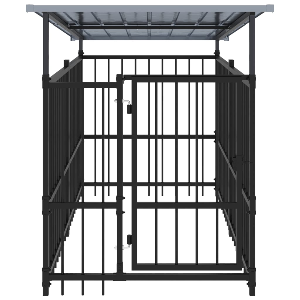 Chenil d’extérieur en acier noir avec toit pour chien – Panneaux à barreaux – 100x200x130 – 2m²