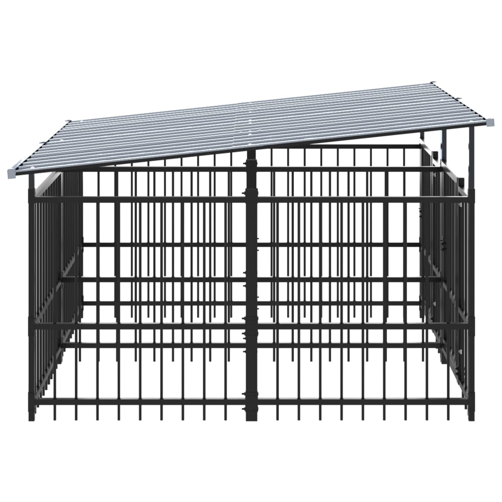 Chenil d’extérieur en acier noir avec toit pour chien - 2 chenils individuels modulables – Panneaux à barreaux – 200x200x130 – 4m²