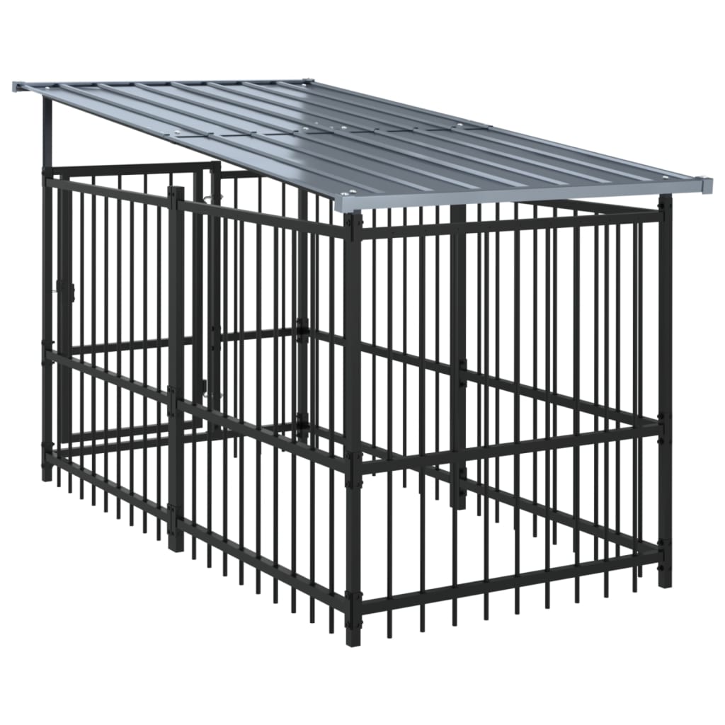 Chenil d’extérieur en acier noir avec toit pour chien - 2 chenils individuels modulables – Panneaux à barreaux – 200x200x130 – 4m²