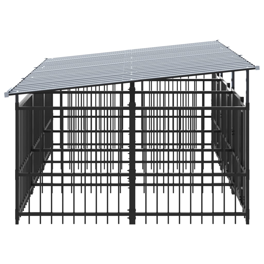 Chenil d’extérieur en acier noir avec toit pour chien - 3 chenils individuels modulables – Panneaux à barreaux – 300x200x130 – 5m²